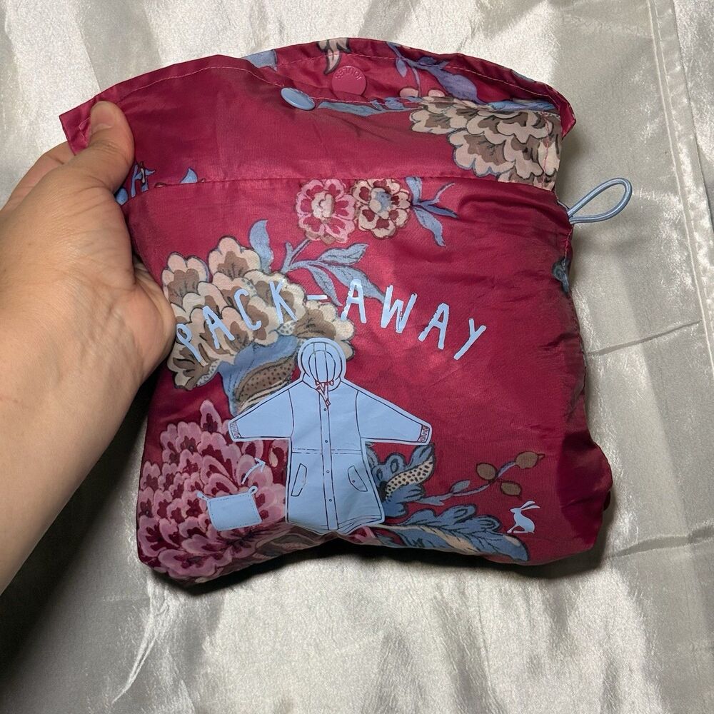 Joules Right as Rain Women's 8 Raincoat Pink Floral Hooded Waterproof Minimalist - Picture 9 of 9